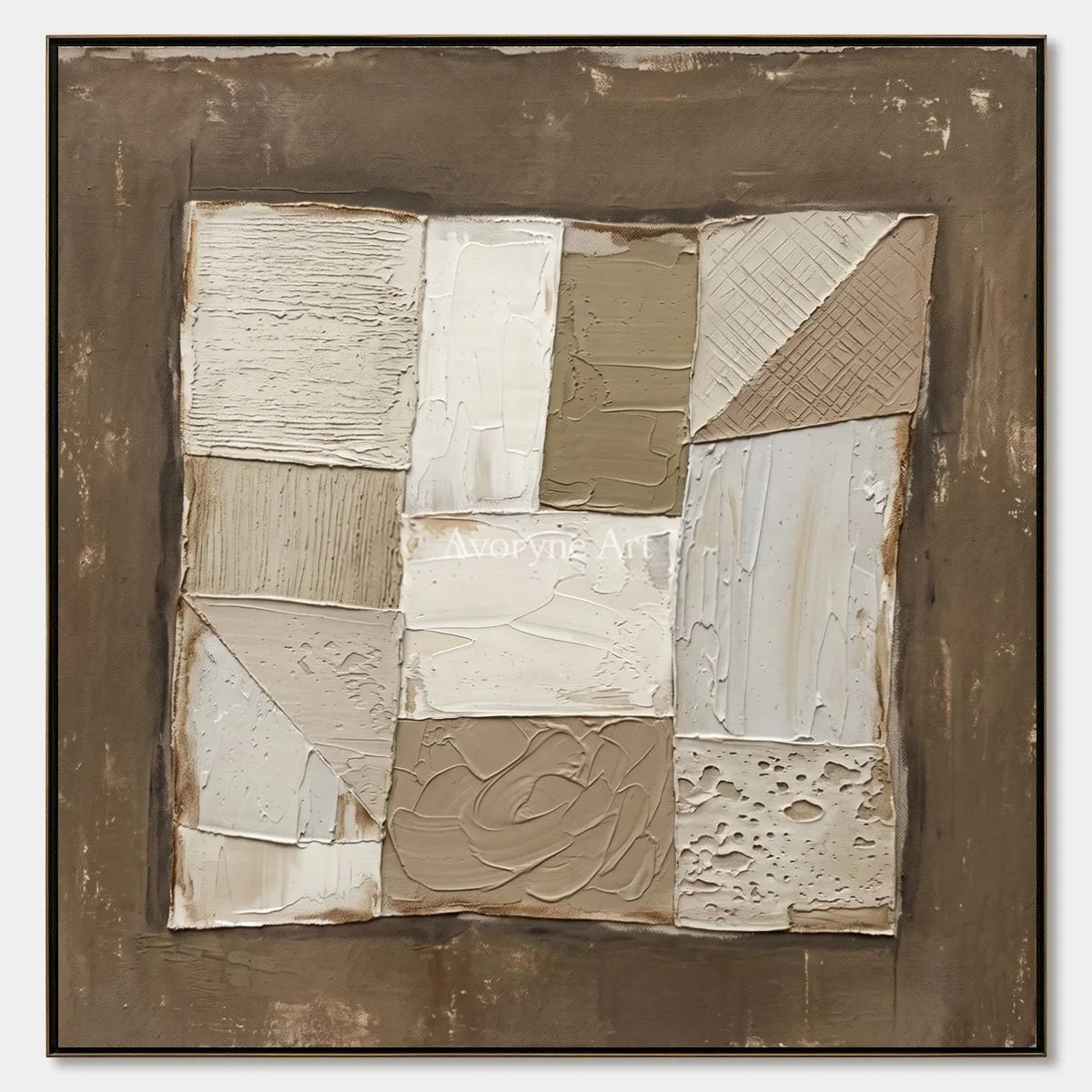 Mineral Echo, hand-painted neutral geometric relief wall art by Lukas Meyer