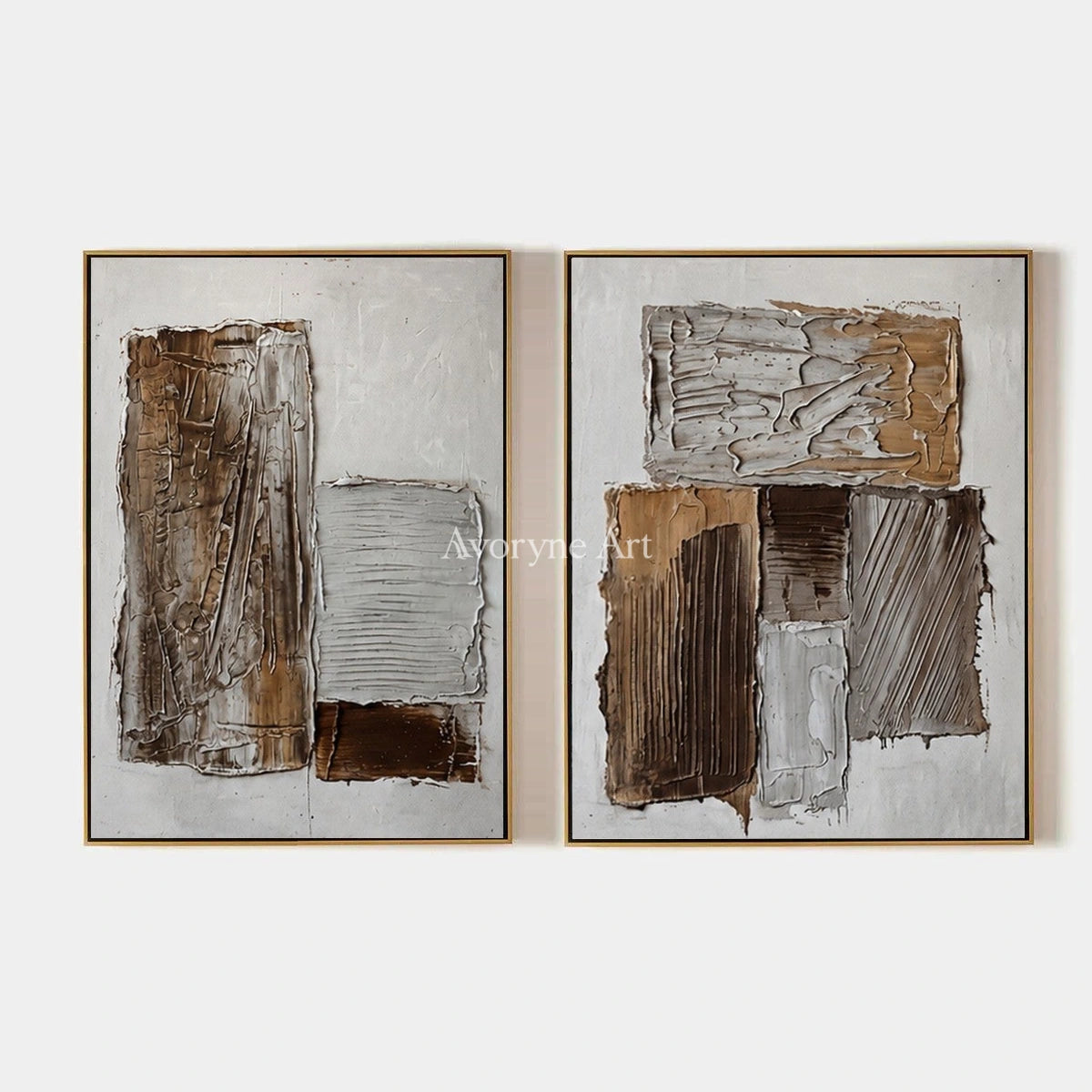 Hushed Gesture, hand-painted neutral geometric relief diptych by Lukas Meyer