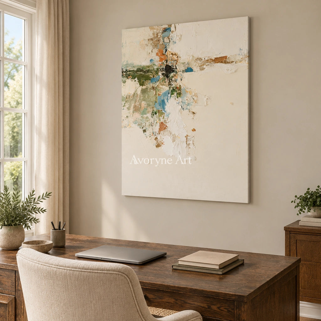Ivory Winding Trace: Neutral Gesture Art — office frameless