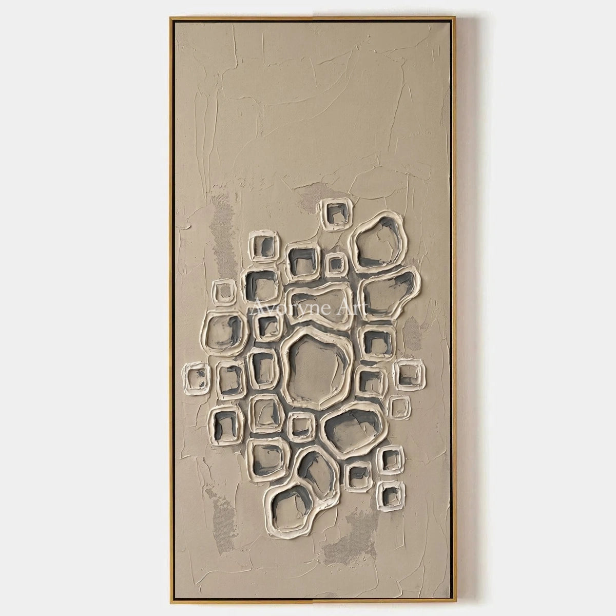 Weathered Interval, hand-painted neutral grid texture wall art by Lin Qiao