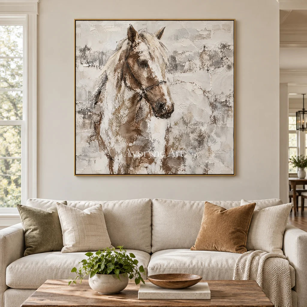 Quiet Bridle: Neutral Horse Portrait Wall Art — living gold