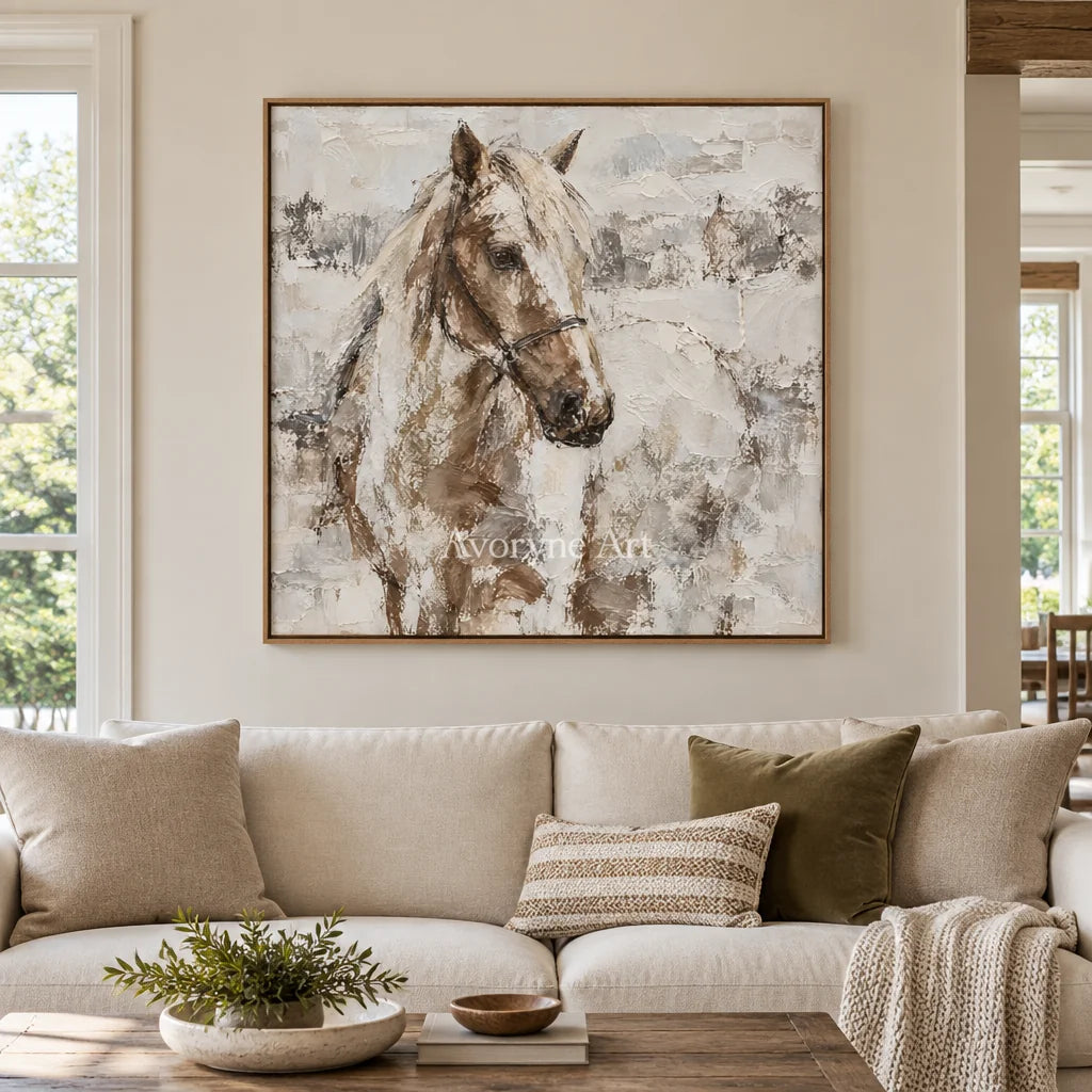 Quiet Bridle: Neutral Horse Portrait Wall Art — villa wood