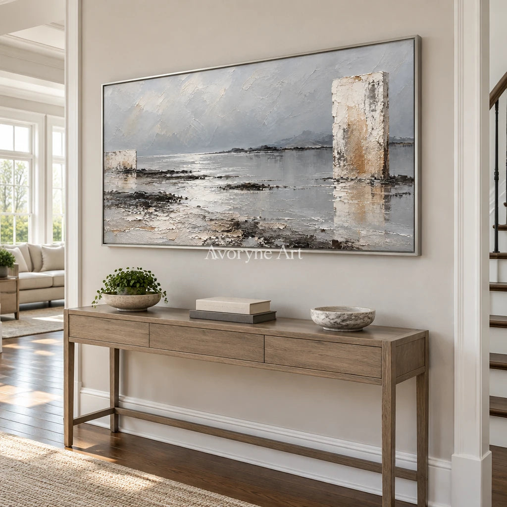 Pale Monoliths: Neutral Landscape Wall Art — entry silver