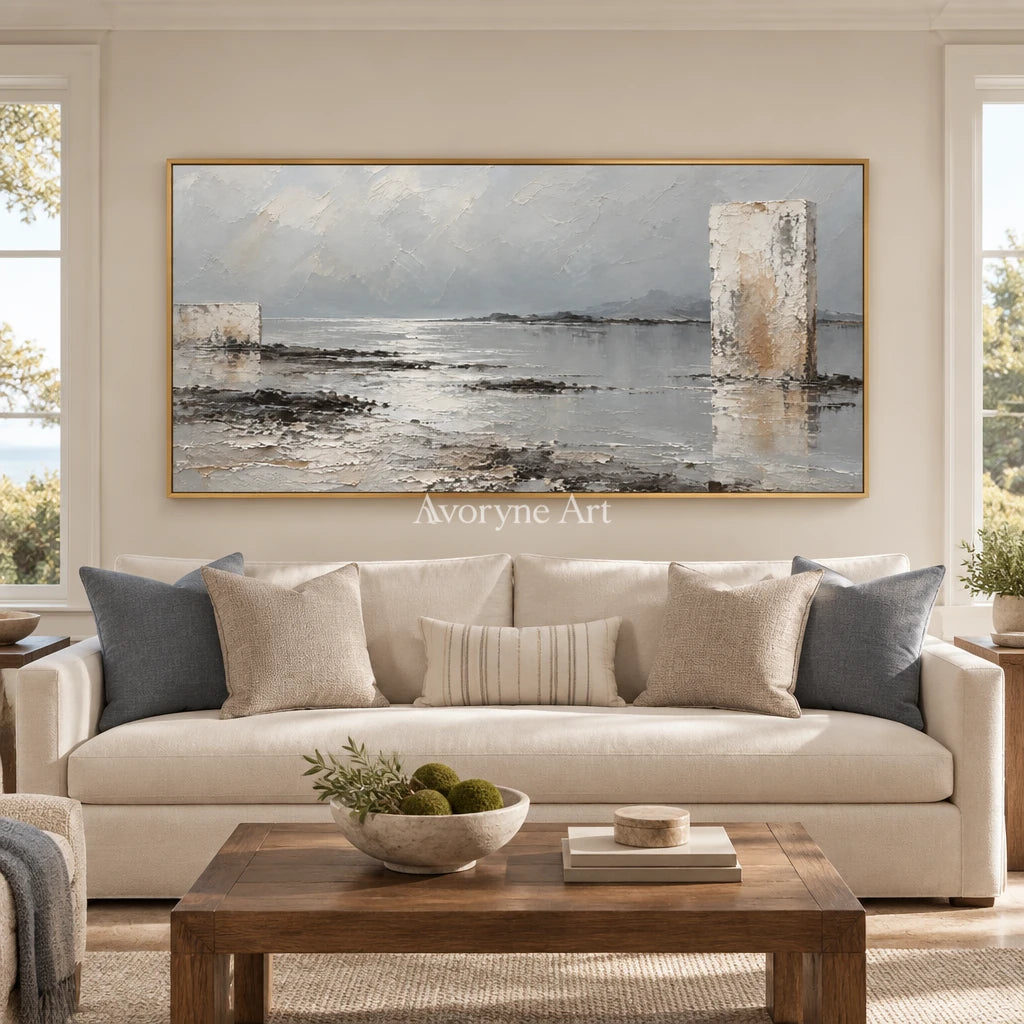 Pale Monoliths: Neutral Landscape Wall Art — living gold