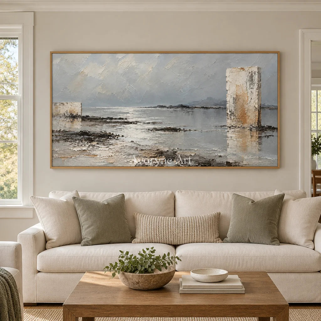 Pale Monoliths: Neutral Landscape Wall Art — villa wood