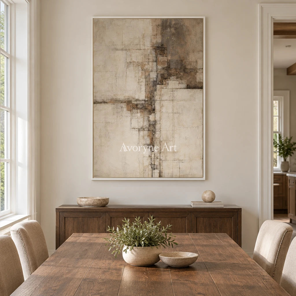 Aster Etching: Neutral Layered Abstract — dining white