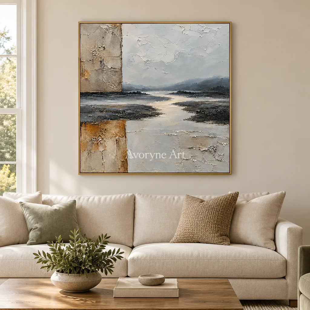 Weathered Reach: Neutral Layered Abstract Wall Art — living gold
