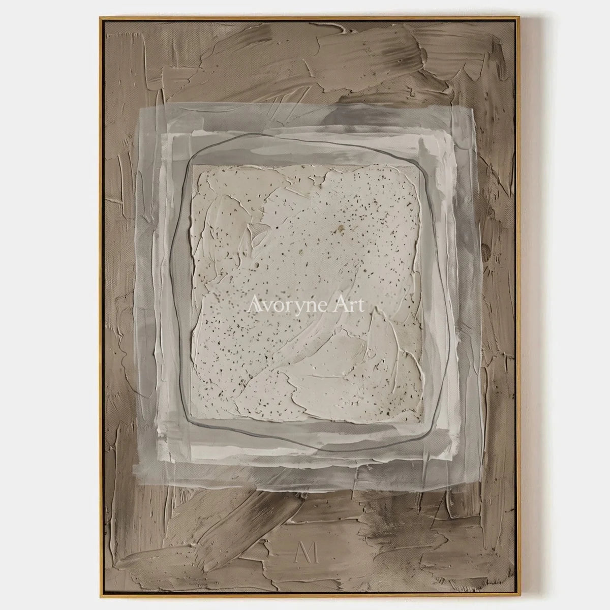 Misted Memory, hand-painted neutral layered relief wall art by Lukas Meyer