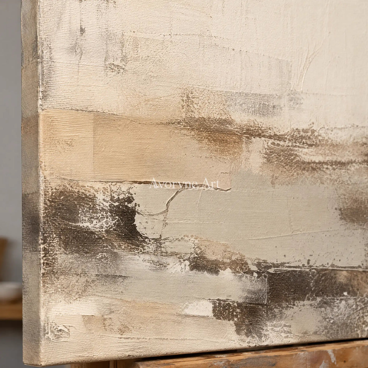 Aster Morrow: Neutral Mist Abstract — detail easel
