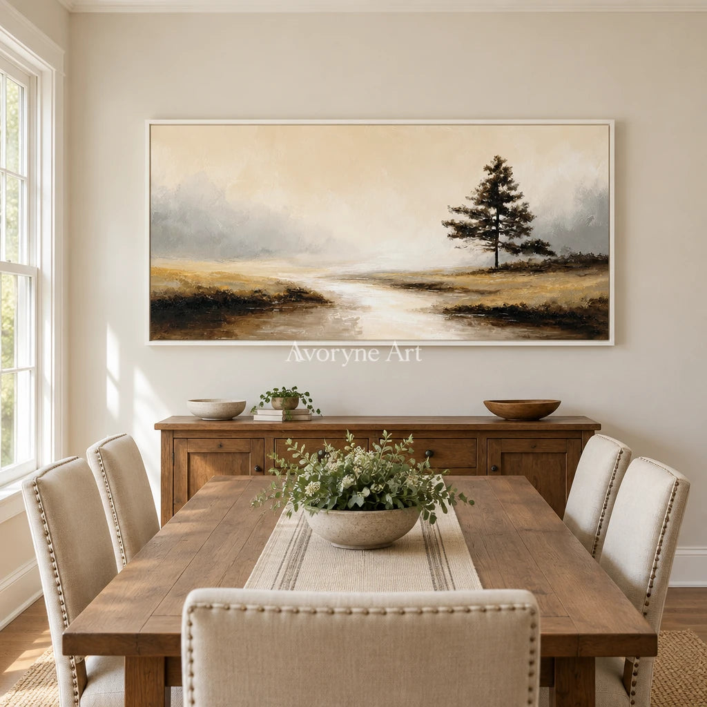 Aster Reed: Neutral Mist Landscape — dining white