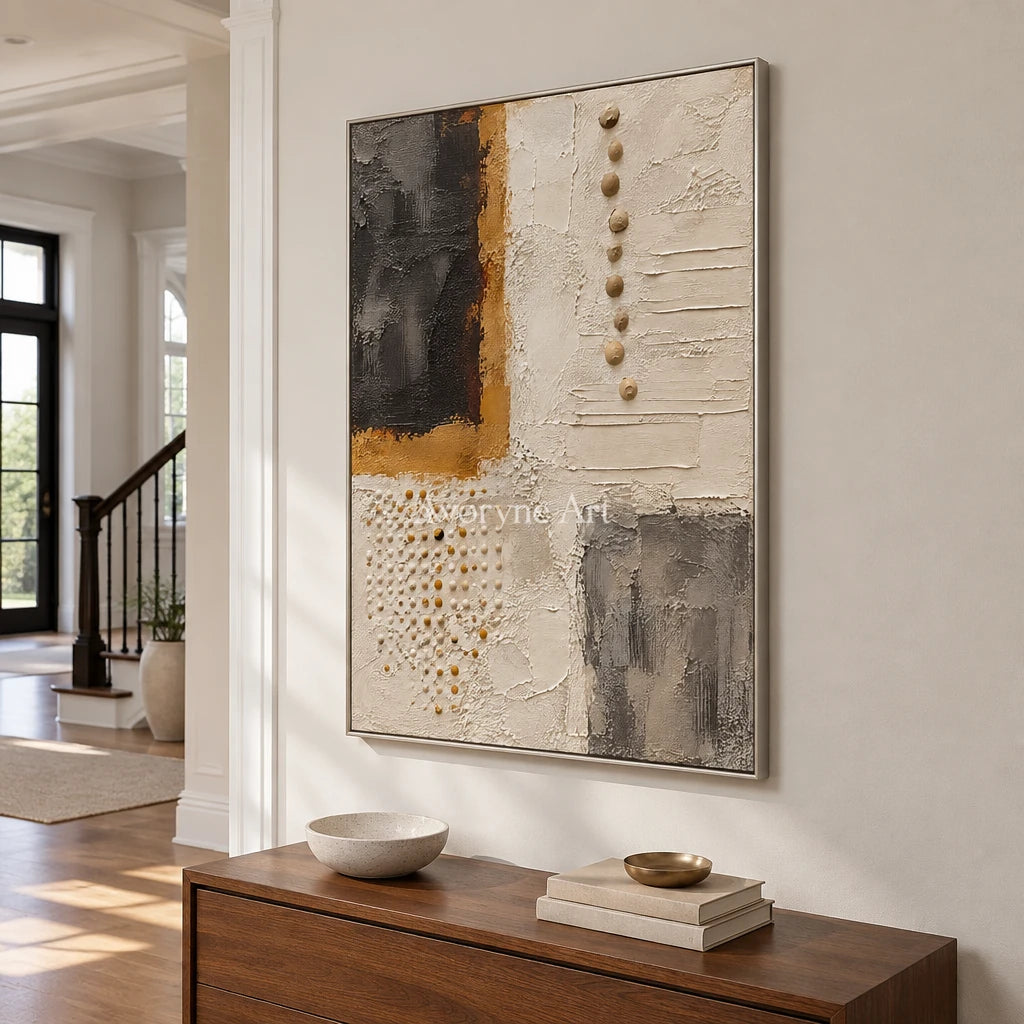 Cinder Mosaic: Neutral Mixed Texture Wall Art — entry silver