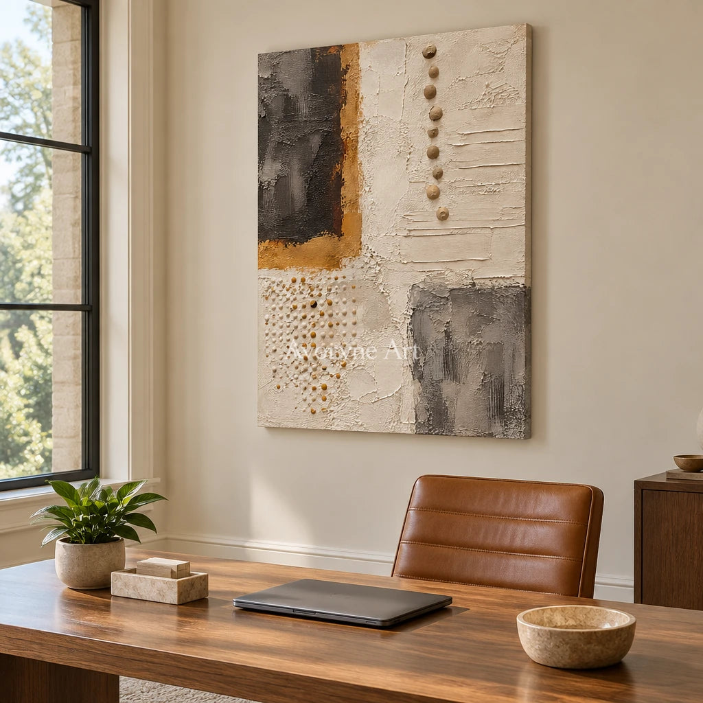 Cinder Mosaic: Neutral Mixed Texture Wall Art — office frameless