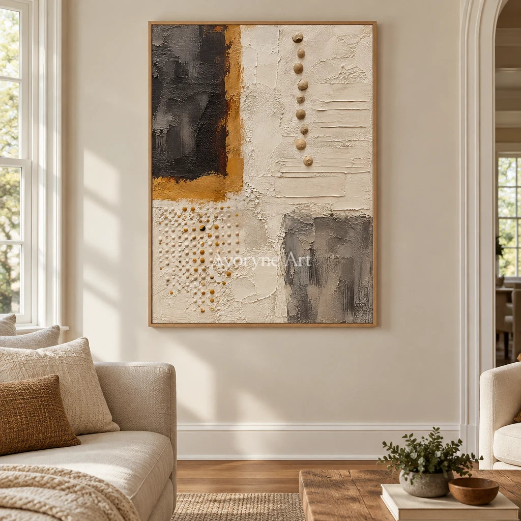 Cinder Mosaic: Neutral Mixed Texture Wall Art — villa wood