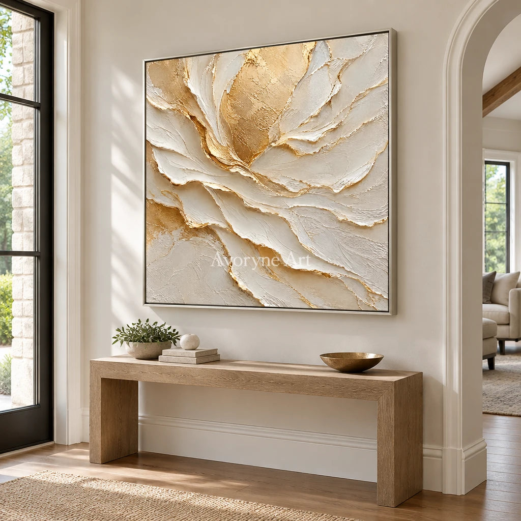 Gilded Fold: Neutral Organic Impasto Wall Art — entry silver
