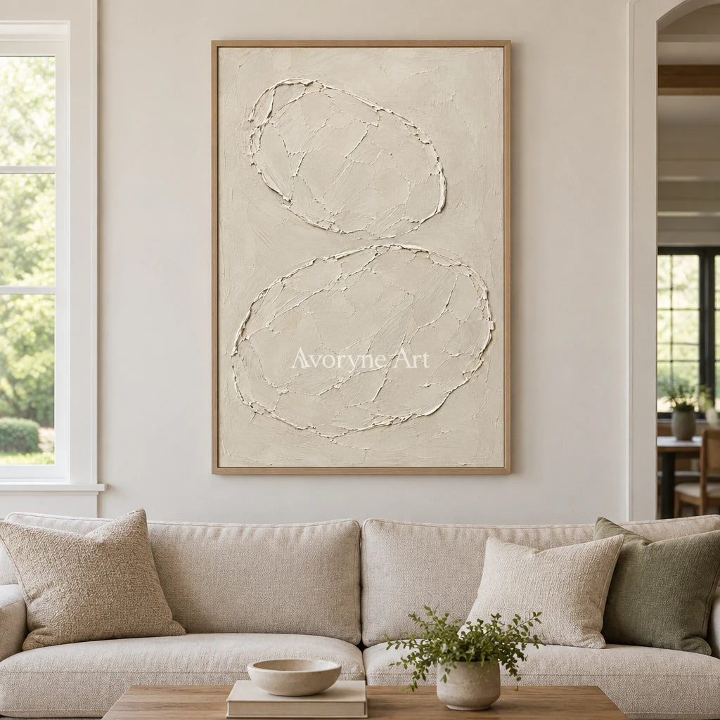 Ivory Orbits: Neutral Oval Texture Wall Art — villa wood