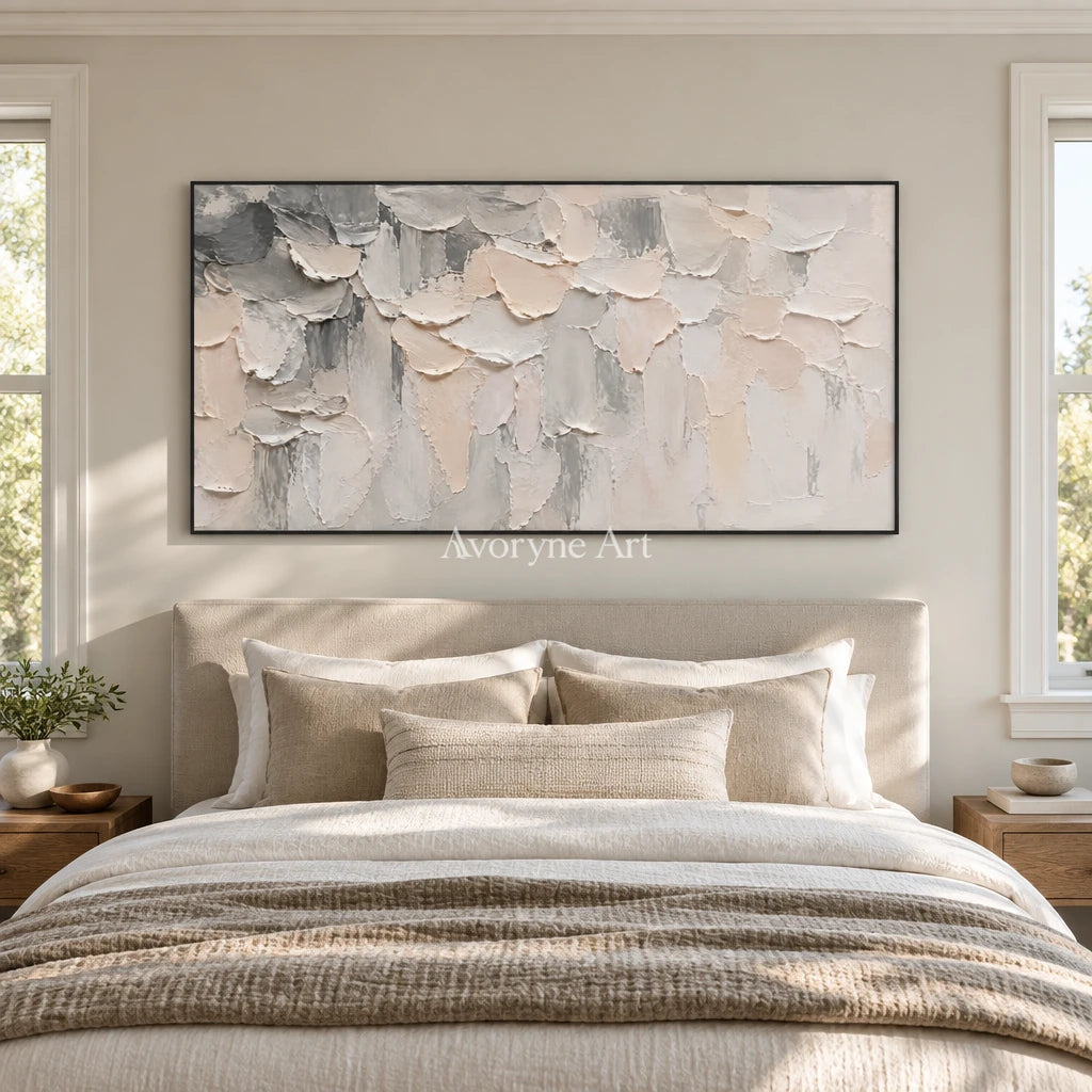 Soft Ledger: Neutral Panoramic Texture Wall Art — bedroom black