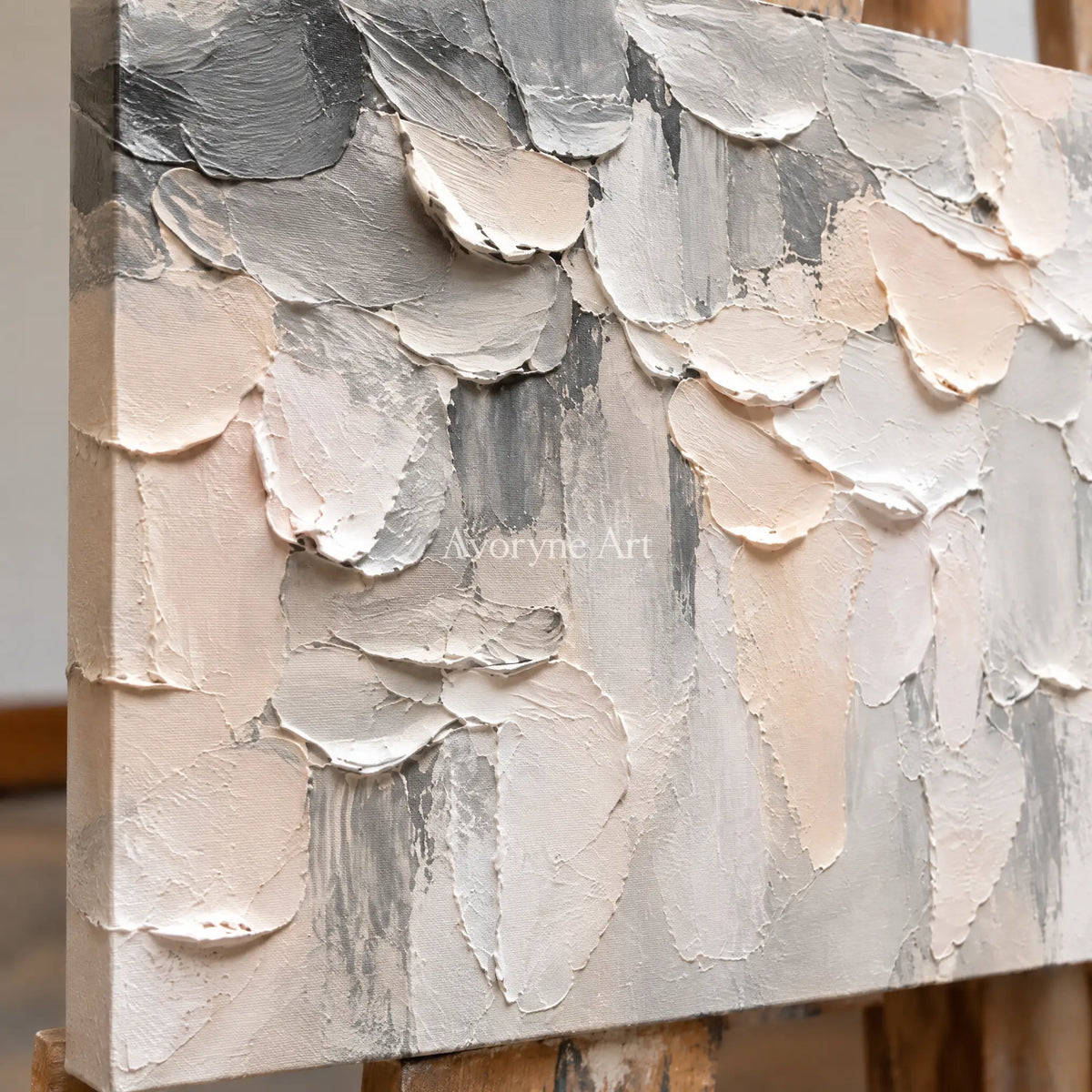 Soft Ledger: Neutral Panoramic Texture Wall Art — detail easel