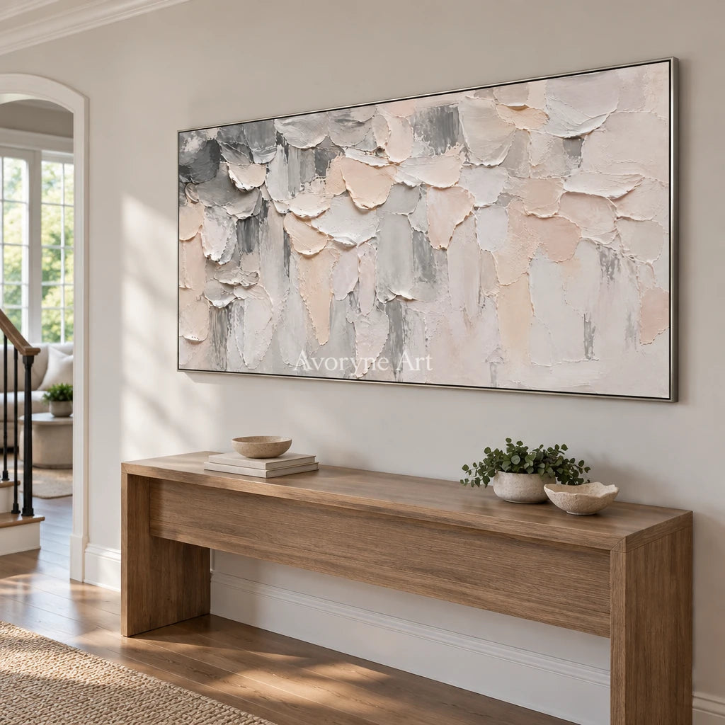 Soft Ledger: Neutral Panoramic Texture Wall Art — entry silver