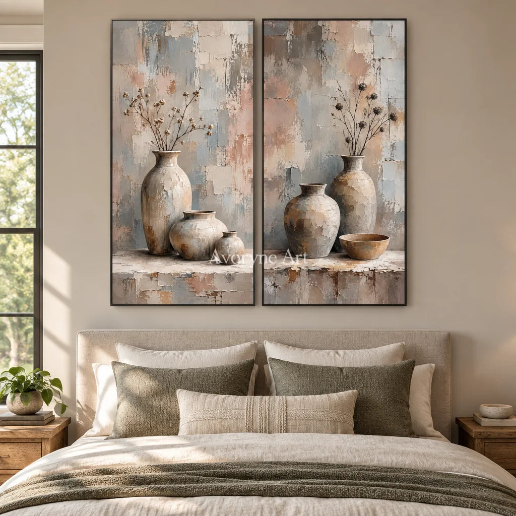 Vessels Remembered: Neutral Still Life Diptych — bedroom black
