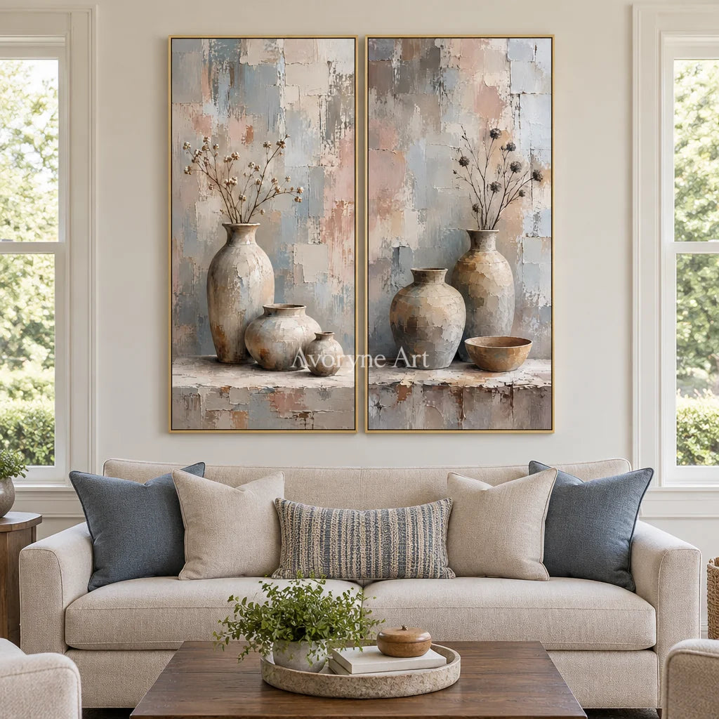 Vessels Remembered: Neutral Still Life Diptych — living gold