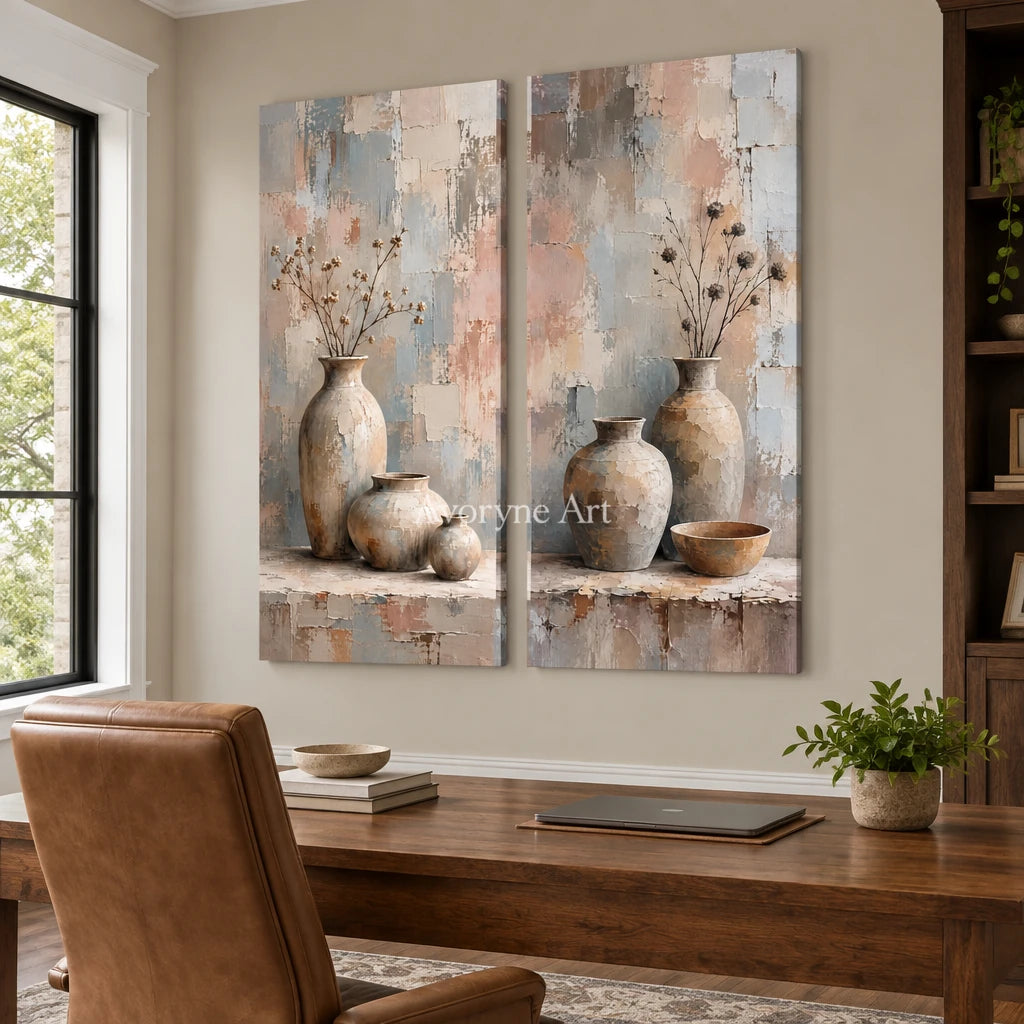 Vessels Remembered: Neutral Still Life Diptych — office frameless