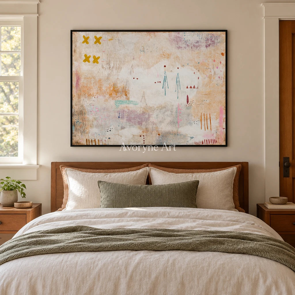 Ivory Distant Rhythm: Neutral Symbol Art — bedroom black