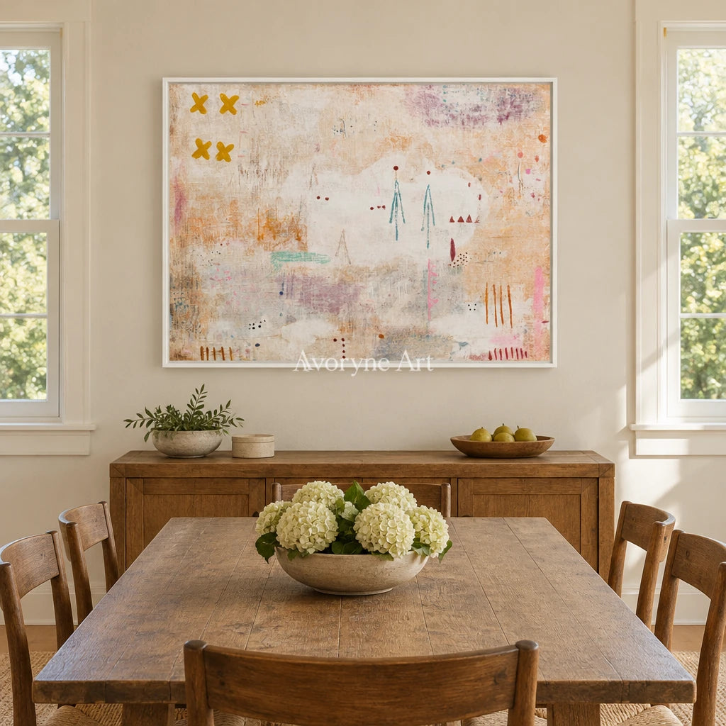 Ivory Distant Rhythm: Neutral Symbol Art — dining white