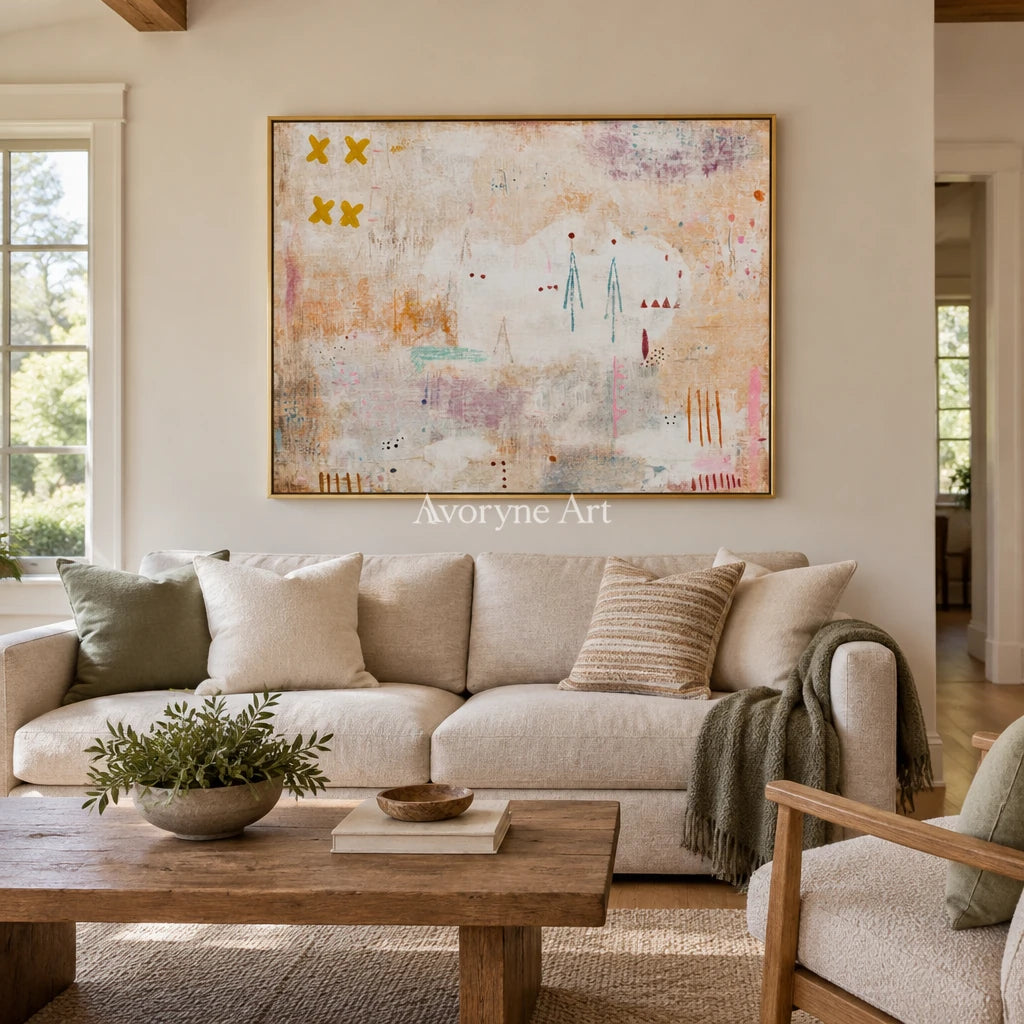 Ivory Distant Rhythm: Neutral Symbol Art — living gold