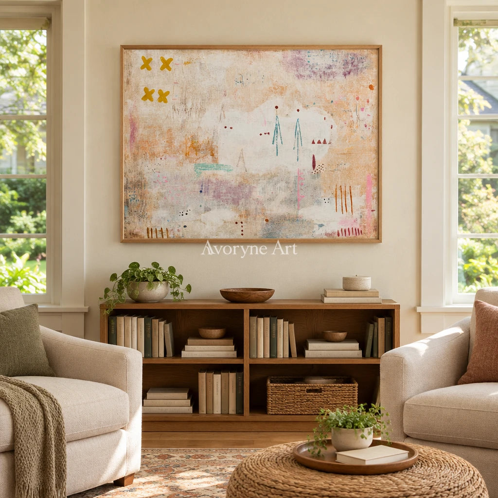 Ivory Distant Rhythm: Neutral Symbol Art — villa wood