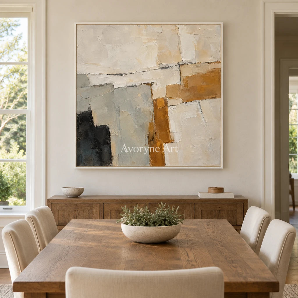 Chalk Remnants: Neutral Textured Abstract Wall Art — dining white