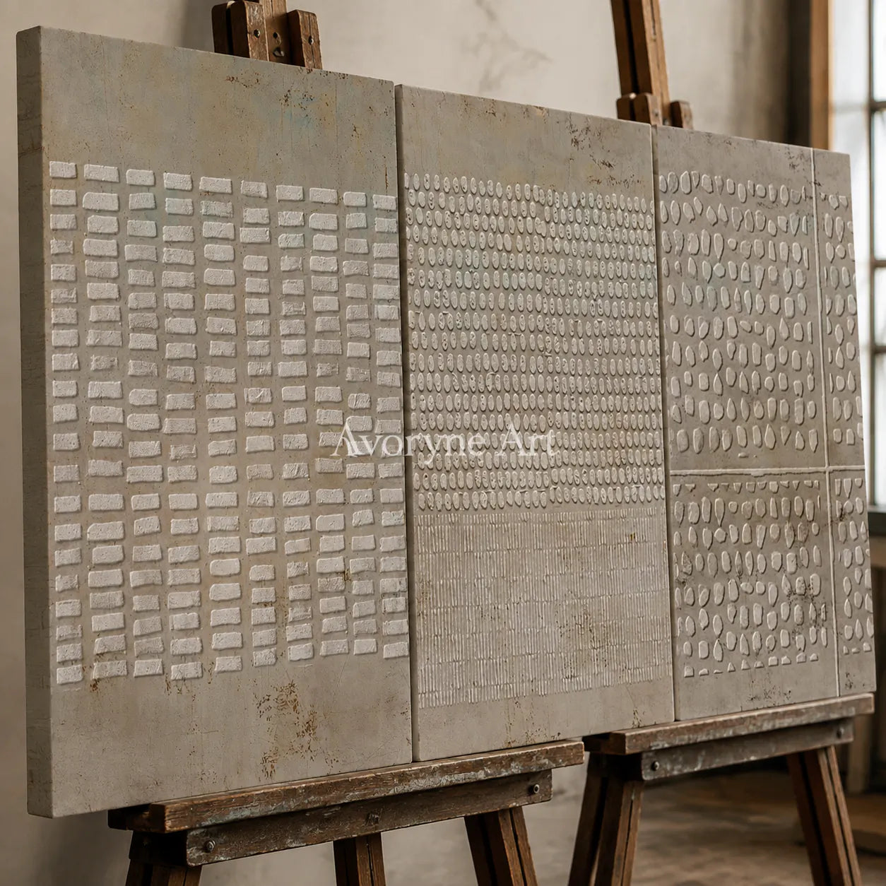 Archive of Earth: Neutral Textured Triptych Wall Art - detail