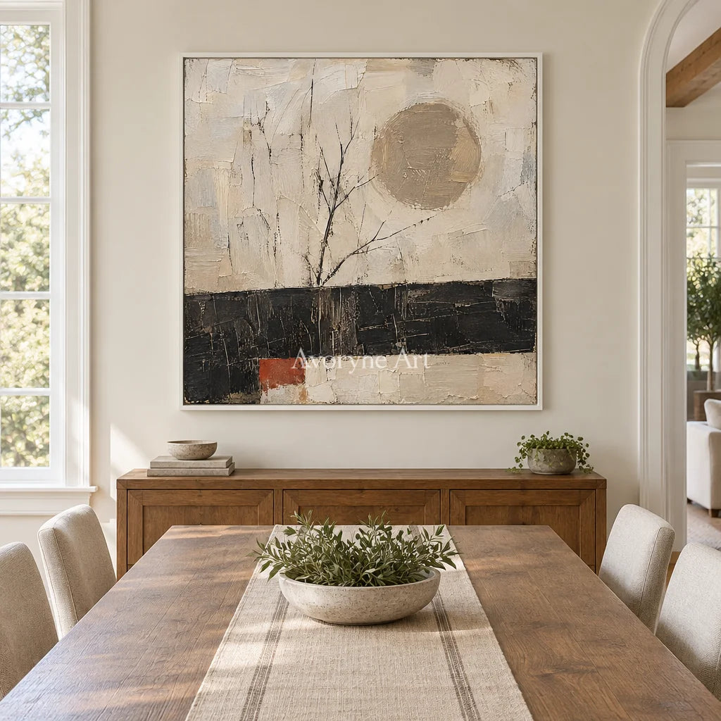 Branch and Sol: Neutral Tree and Sun Wall Art — dining white