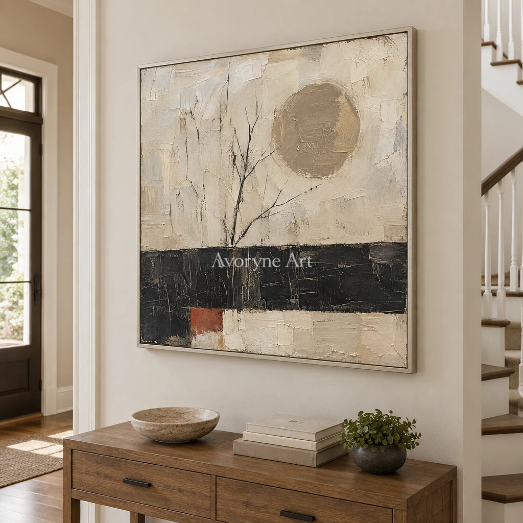 Branch and Sol: Neutral Tree and Sun Wall Art — entry silver