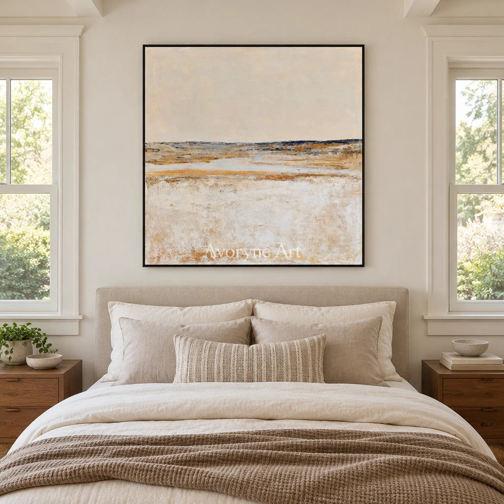 Ivory Gentle Drift: Neutral Wetland Art — bedroom black
