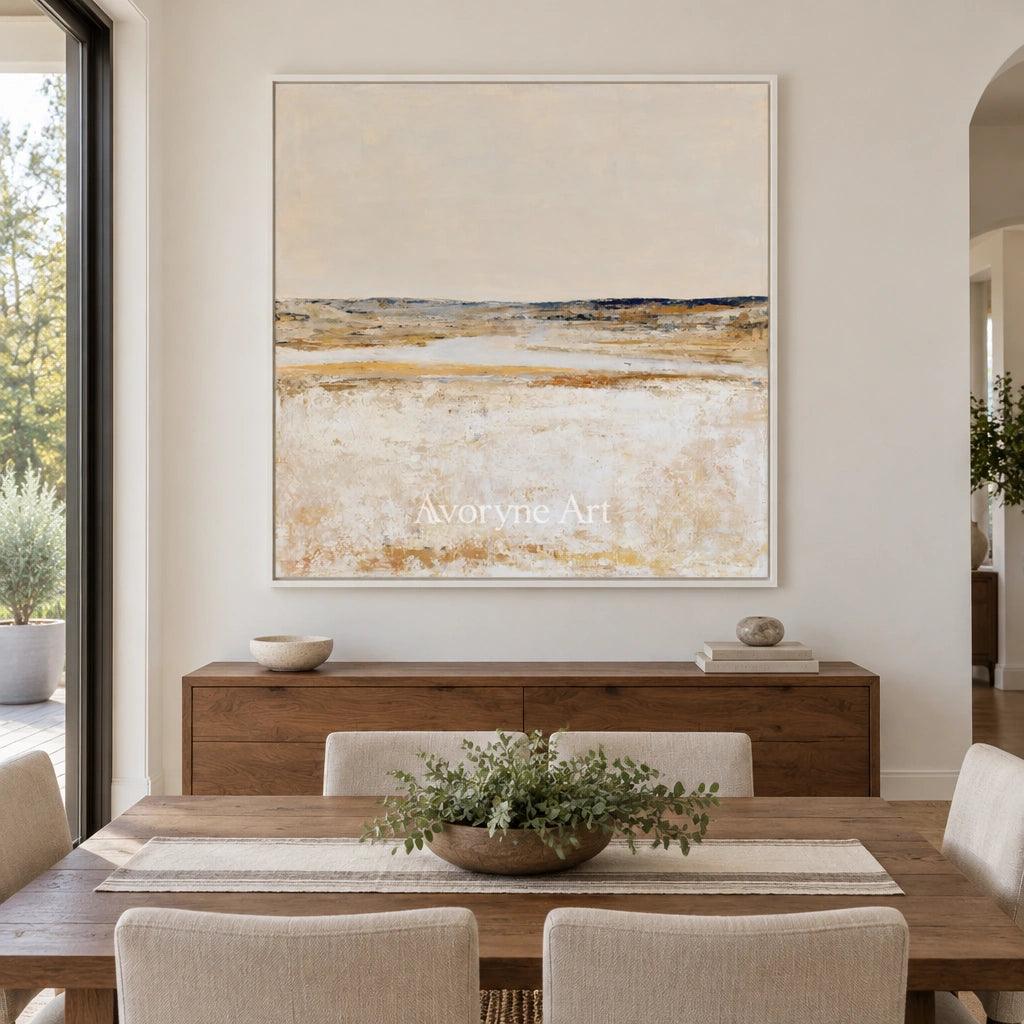 Ivory Gentle Drift: Neutral Wetland Art — dining white