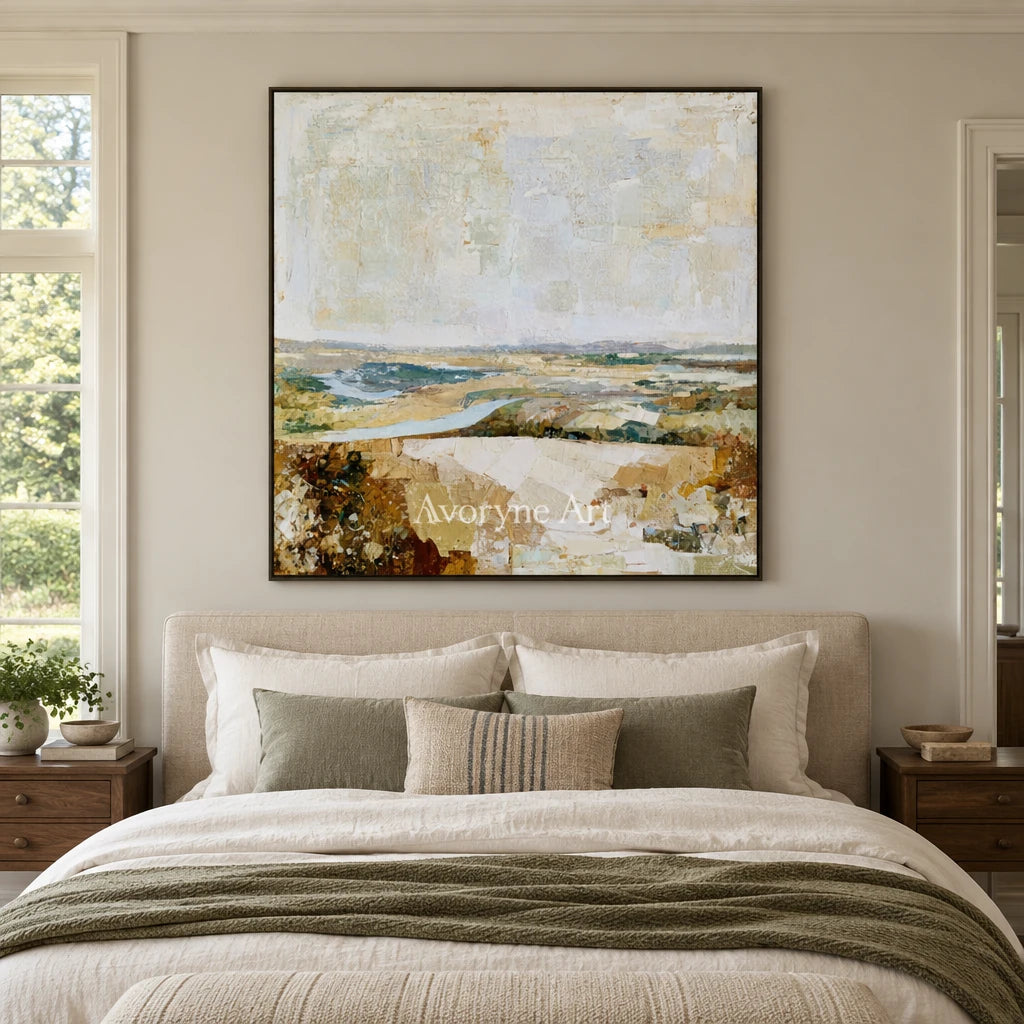 Ivory Gentle Interval: Neutral Wetland Art — bedroom black