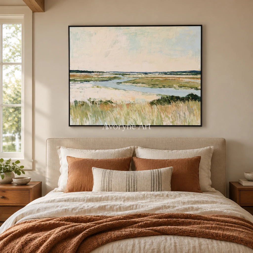 Ivory Gentle Verse: Neutral Wetland Art — bedroom black