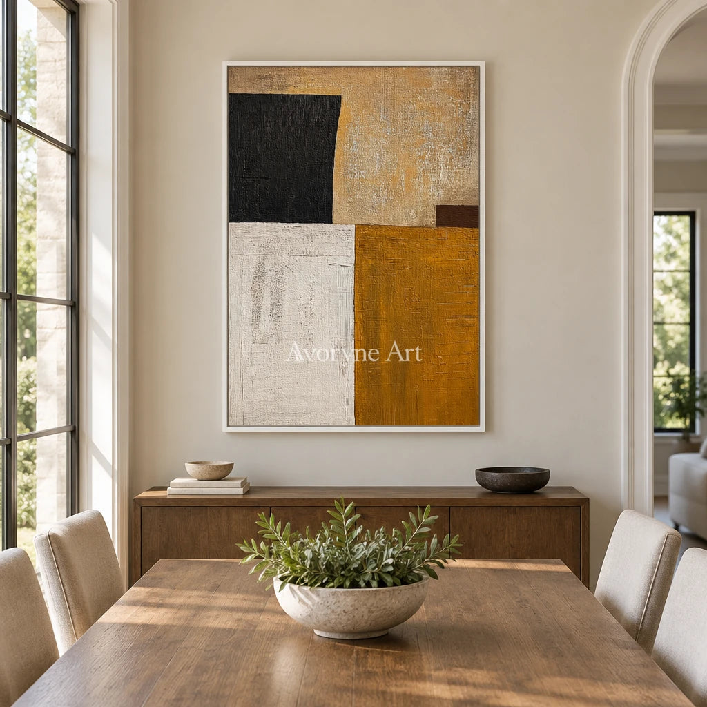 Aster Stone: Ochre Block Abstract — dining white