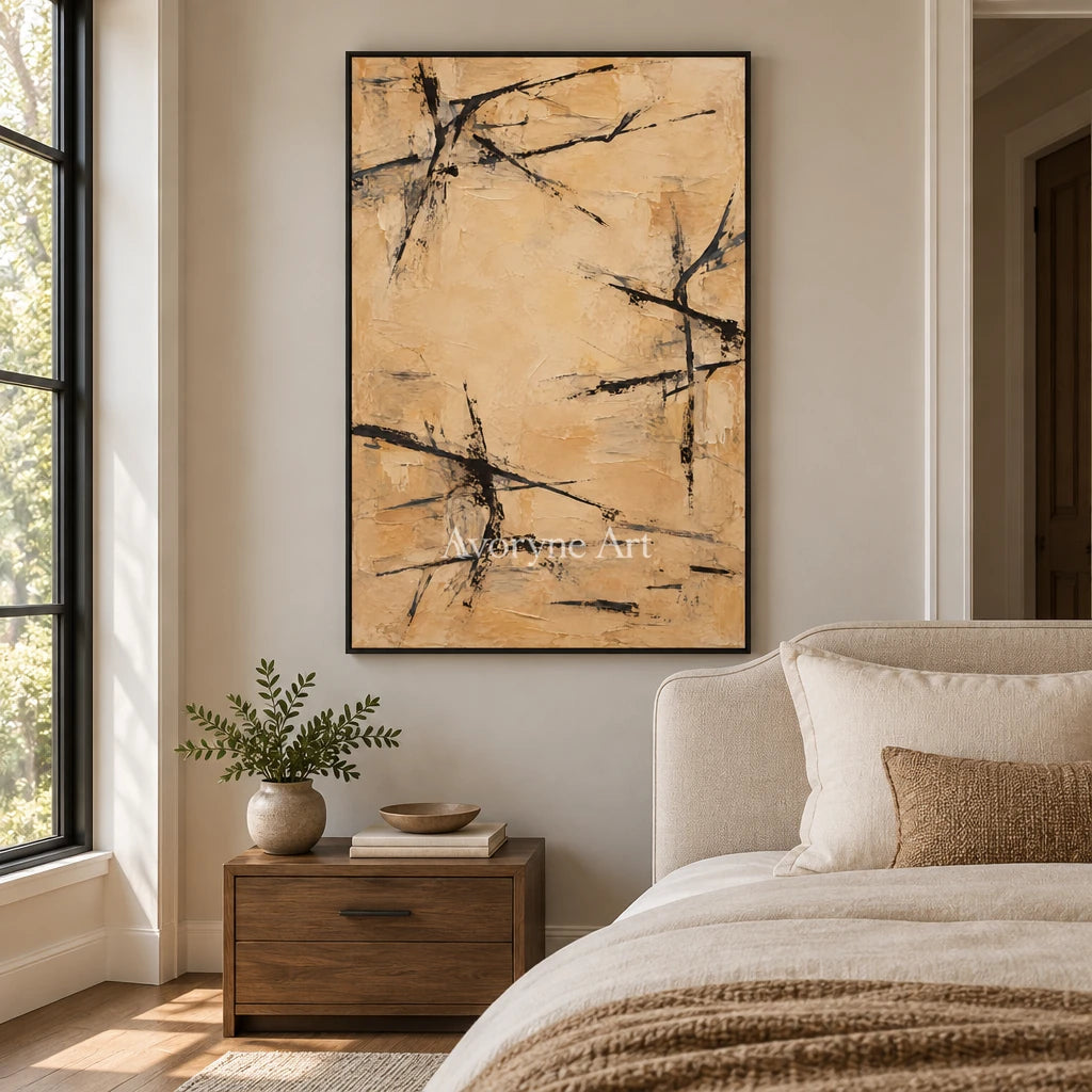 Ochre Crossing: Ochre Gestural Abstract Art — bedroom black