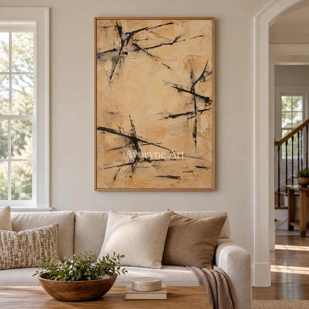 Ochre Crossing: Ochre Gestural Abstract Art — villa wood