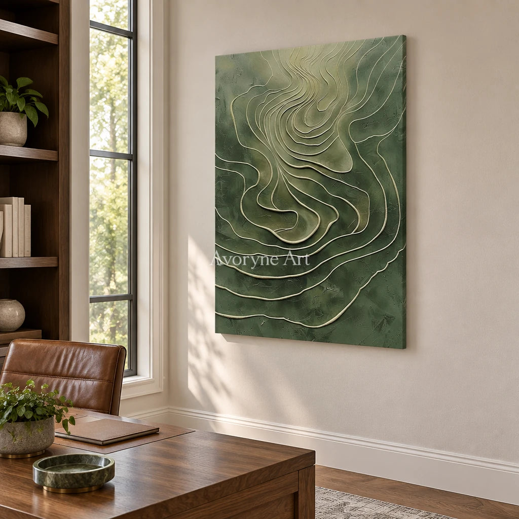 Aster Tracery: Olive Contour Art — office frameless