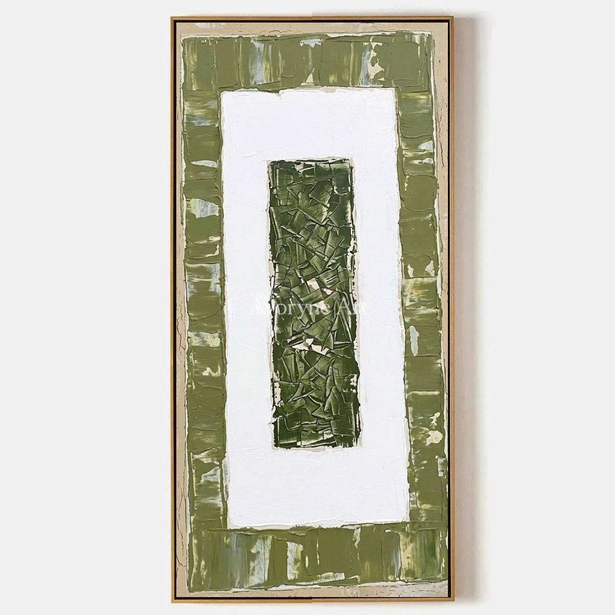 Mineral Haven, hand-painted olive ivory grid wall art by Lin Qiao