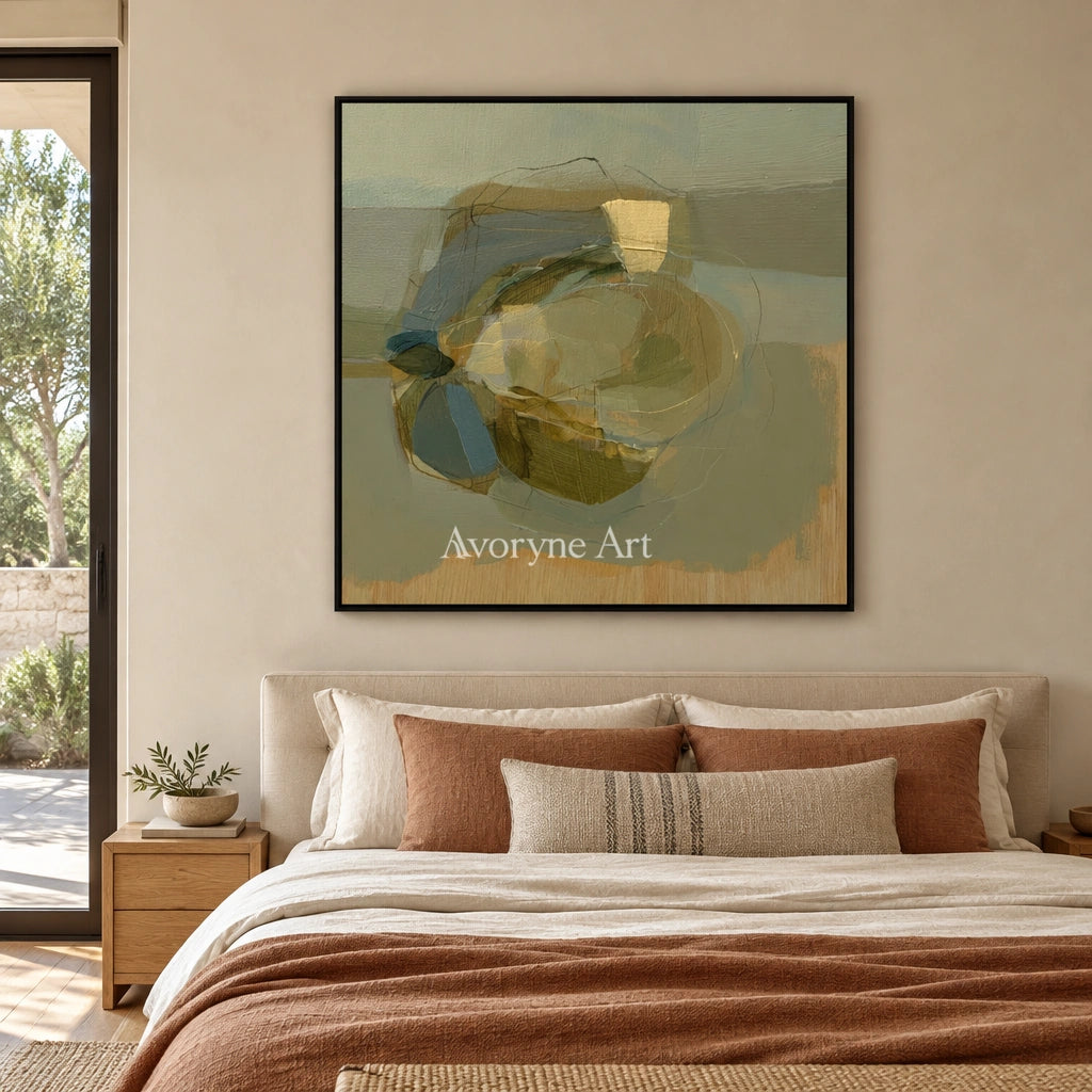 Ivory Quiet Refrain: Olive Layered Abstract — bedroom black