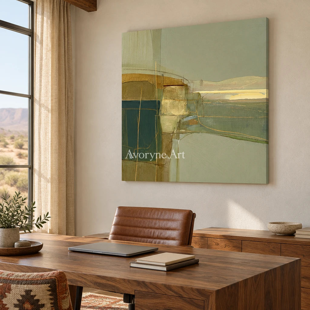 Ivory Quiet Passage: Olive Layered Abstract — office frameless
