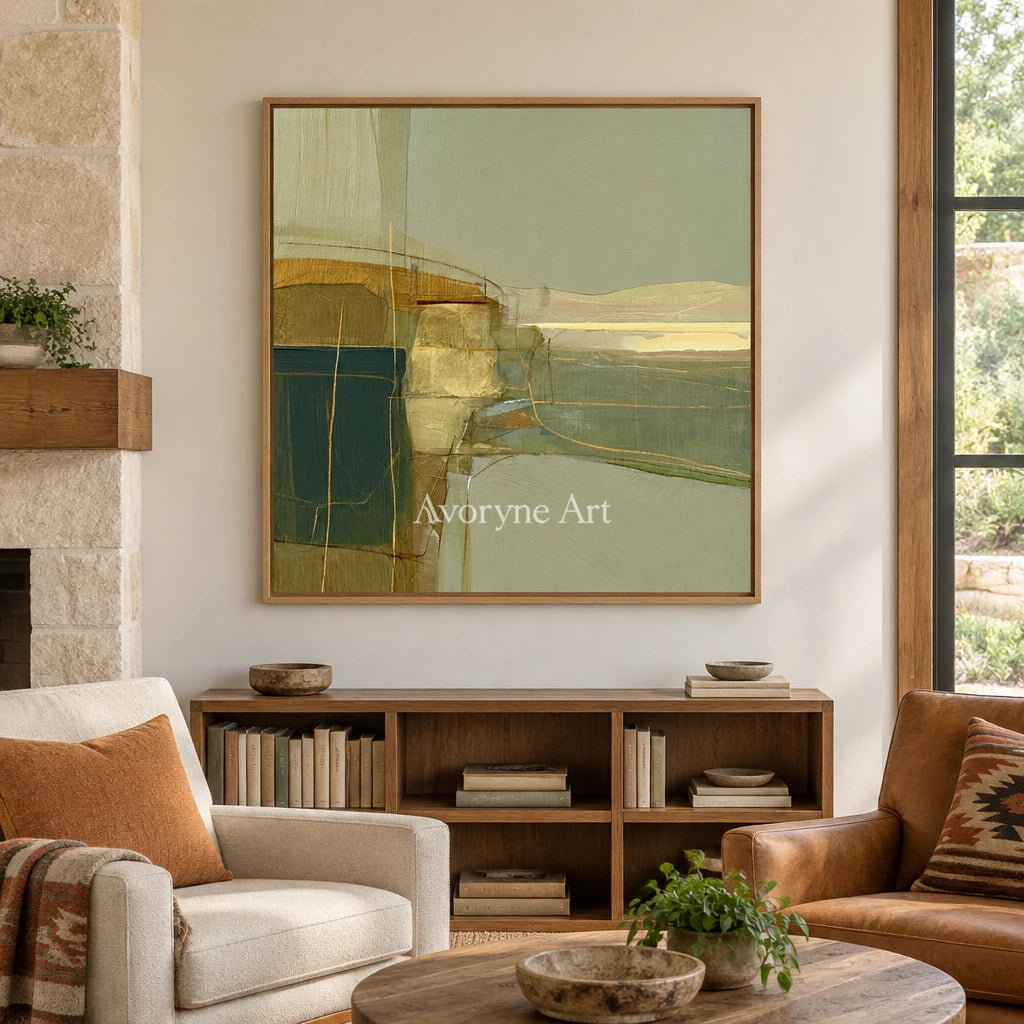Ivory Quiet Passage: Olive Layered Abstract — villa wood