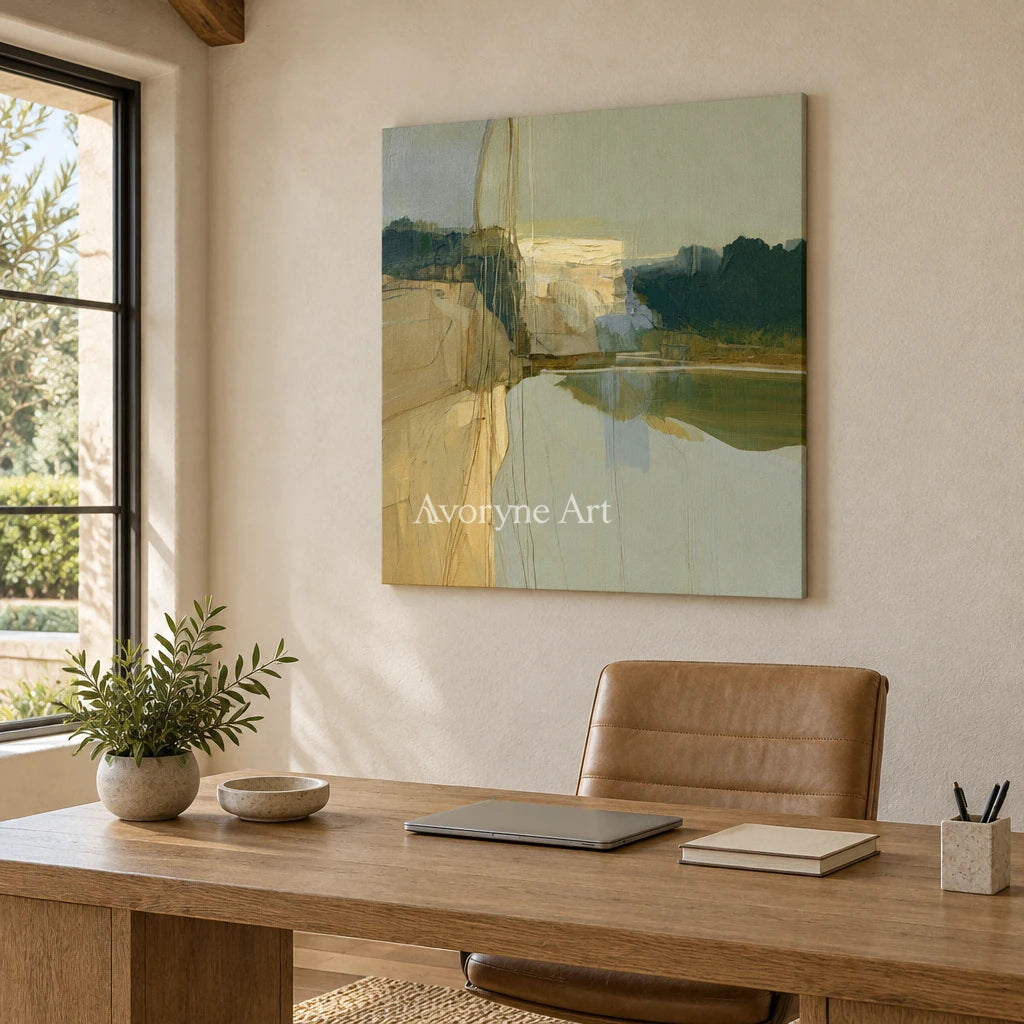 Ivory Quiet Rhythm: Olive Layered Abstract — office frameless