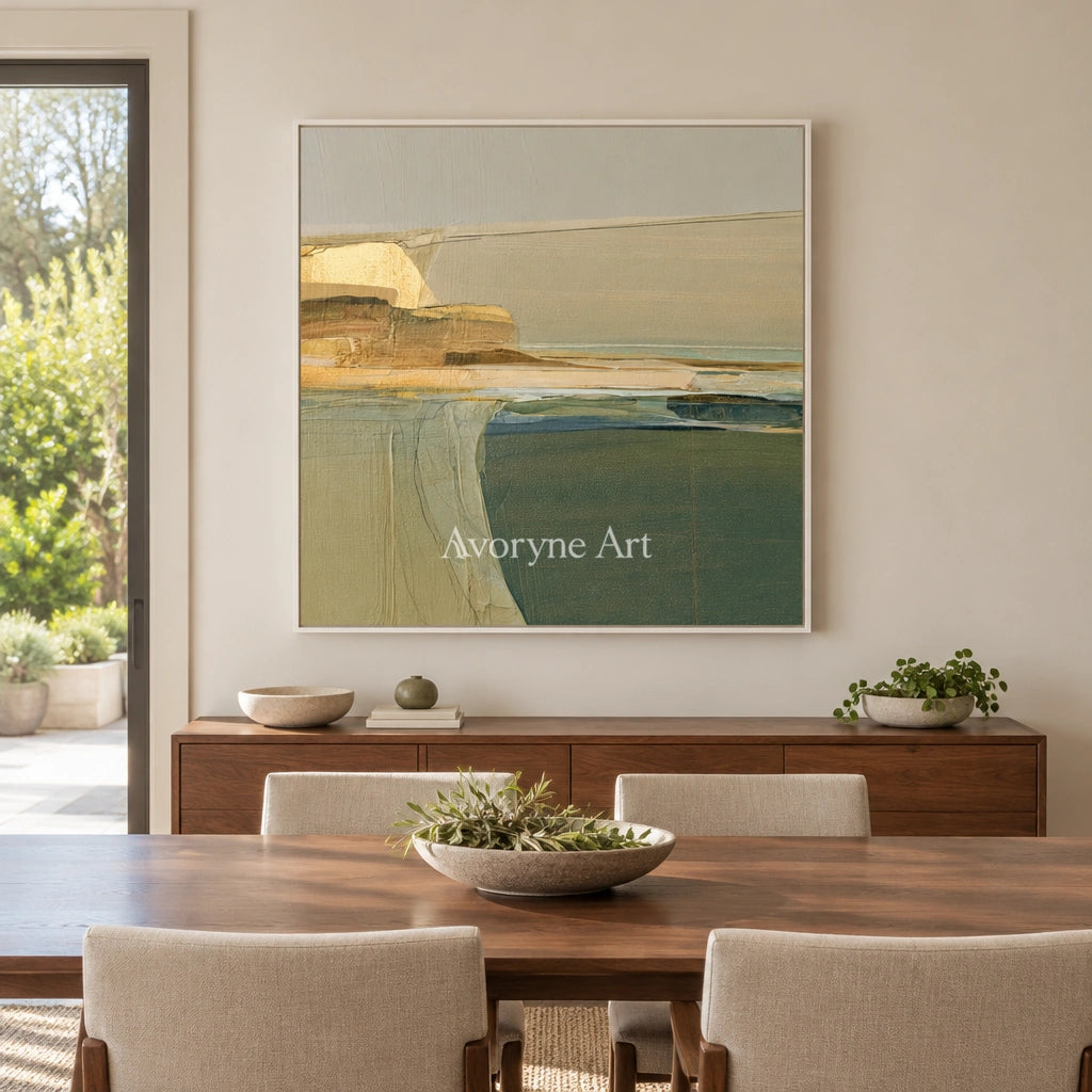 Ivory Quiet Echo: Olive Layered Abstract — dining white