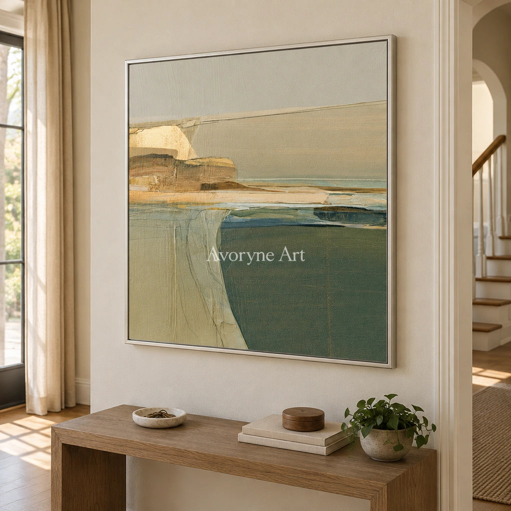 Ivory Quiet Echo: Olive Layered Abstract — entry silver