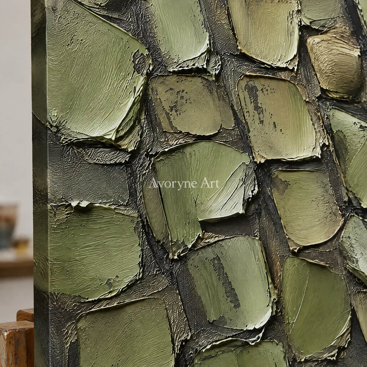Olivara: Olive Textured Forms Wall Art — detail easel