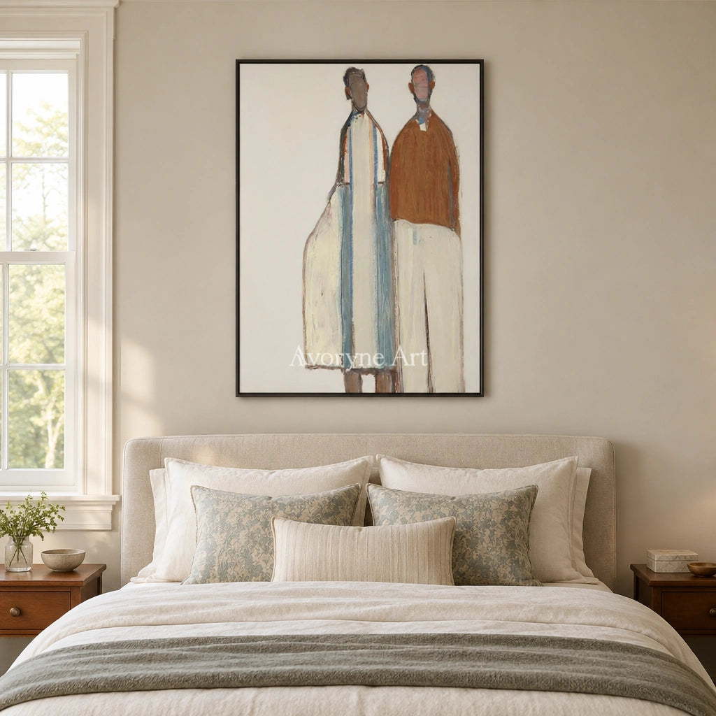 Ivory Gentle Poem: Paired Figure Art — bedroom black
